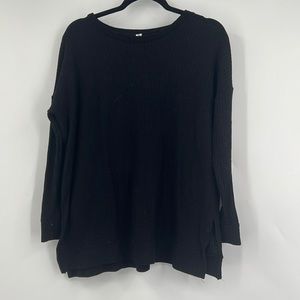 Zenana Outfitters Black Waffle Knit Long Sleeve Top Medium
